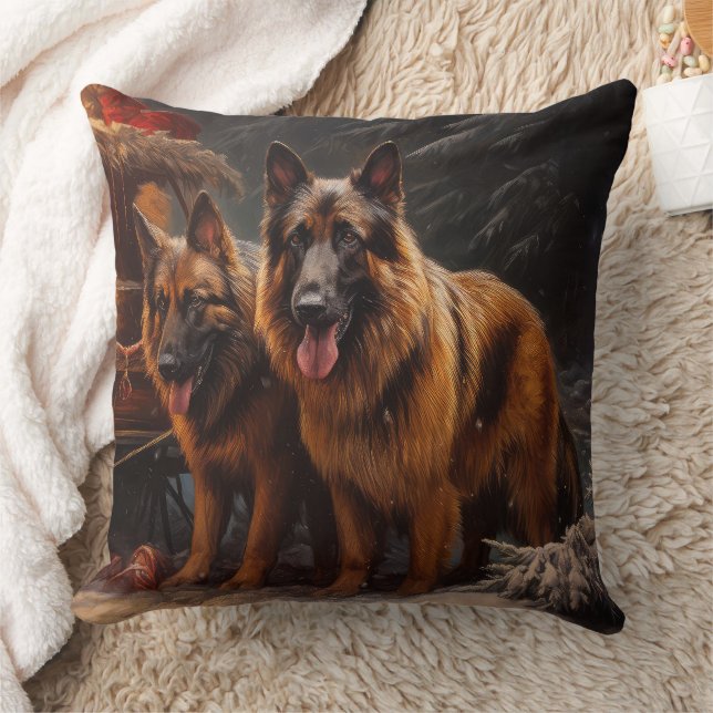 Belgian Shepherd Snowy Sleigh Christmas Decor Throw Pillow (Blanket)