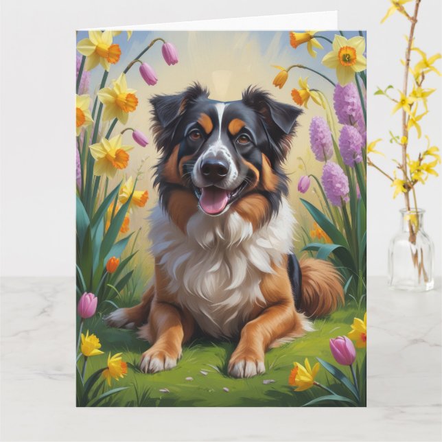 Belgian Shepherd Spring Flowers Painting Card (Yellow Flower)