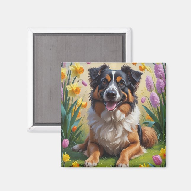 Belgian Shepherd Spring Flowers Painting Magnet (Front/Back)