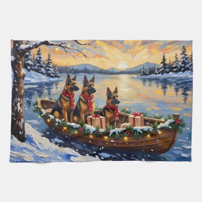 Belgian Shepherd Tervuren Christmas Boat Holiday Kitchen Towel (Horizontal)
