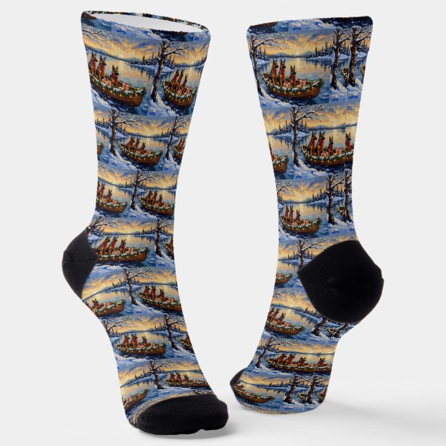 Belgian Shepherd Tervuren Christmas Boat Holiday Socks (Angled)
