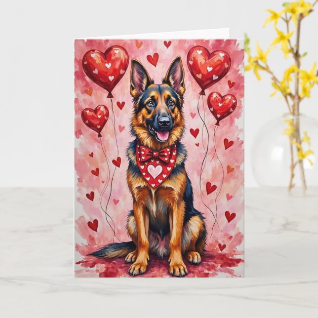 Belgian Shepherd Valentine’s Day Dog with Hearts Card (Yellow Flower)