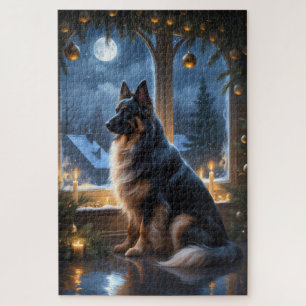 Belgian Shepherd With Christmas Lights Holiday Jigsaw Puzzle