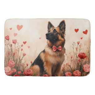 Belgian Shepherd with Roses - Valentine's Day Bath Mat