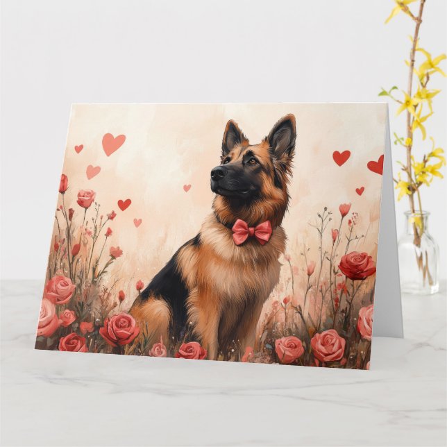 Belgian Shepherd with Roses - Valentine's Day Card (Yellow Flower)