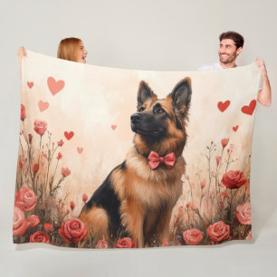 Belgian Shepherd with Roses - Valentine's Day Fleece Blanket