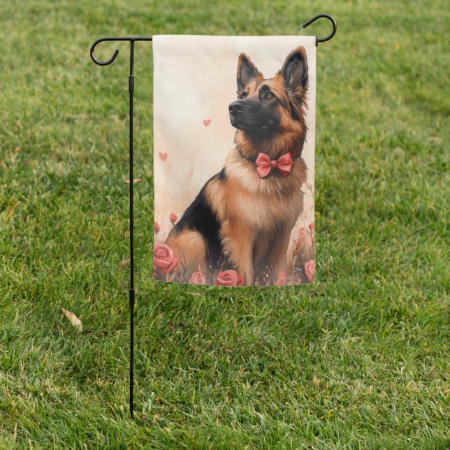 Belgian Shepherd with Roses - Valentine's Day Garden Flag (In SItu)