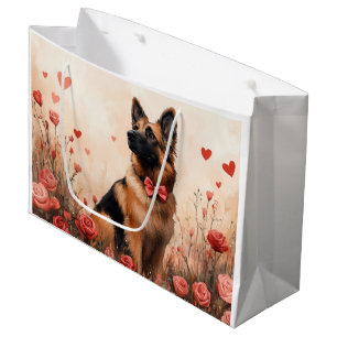 Belgian Shepherd with Roses - Valentine's Day Large Gift Bag