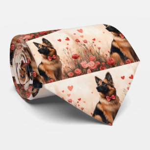 Belgian Shepherd with Roses - Valentine's Day Neck Tie