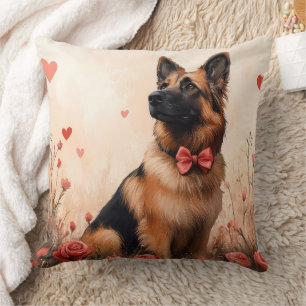 Belgian Shepherd with Roses - Valentine's Day Throw Pillow