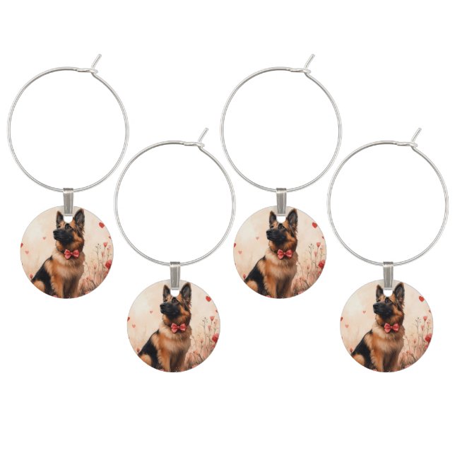 Belgian Shepherd with Roses - Valentine's Day Wine Charm (Staggered)