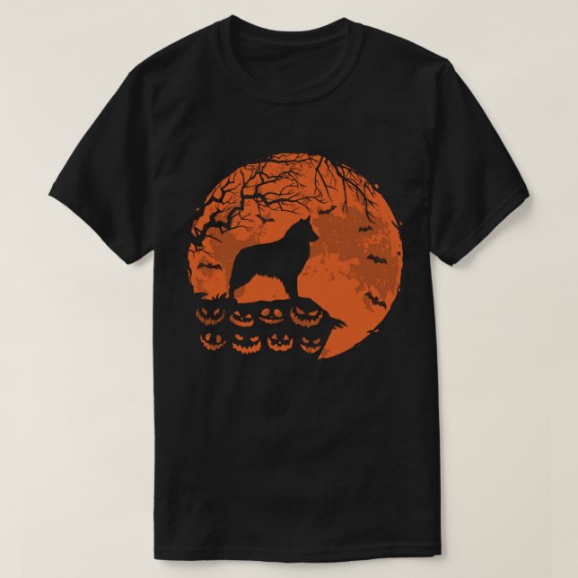 Belgian Tervuren And Moon Halloween Dog Lover Gift T-Shirt (Design Front)
