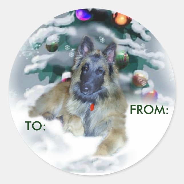 Belgian Tervuren Christmas Gifts, TO:, FROM: Classic Round Sticker (Front)