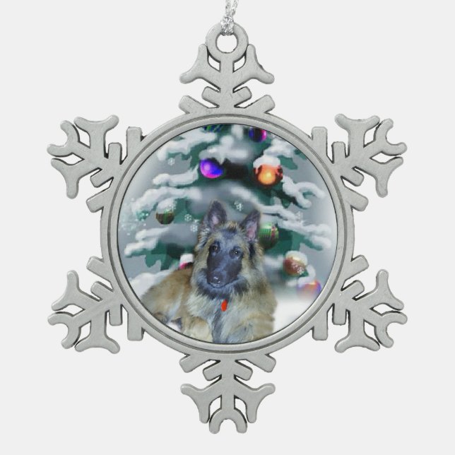 Belgian Tervuren Christmas Snowflake Pewter Christmas Ornament (Front)
