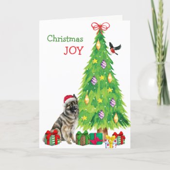 Belgian Tervuren Dog  Bird And Christmas Tree Holiday Card by DogVillage at Zazzle