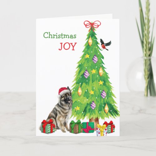 Belgian Tervuren Dog Bird and Christmas Tree Holiday Card