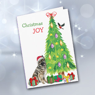 Belgian Tervuren Dog, Bird and Christmas Tree Holiday Card