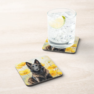 Belgian Tervuren Dog Lover and Poppies Beverage Coaster