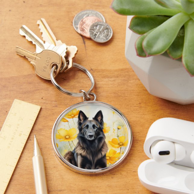 Belgian Tervuren Dog Lover and Poppies Keychain (Desk)