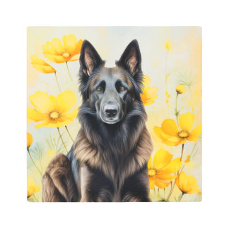 Belgian Tervuren Dog Lover and Poppies Metal Print
