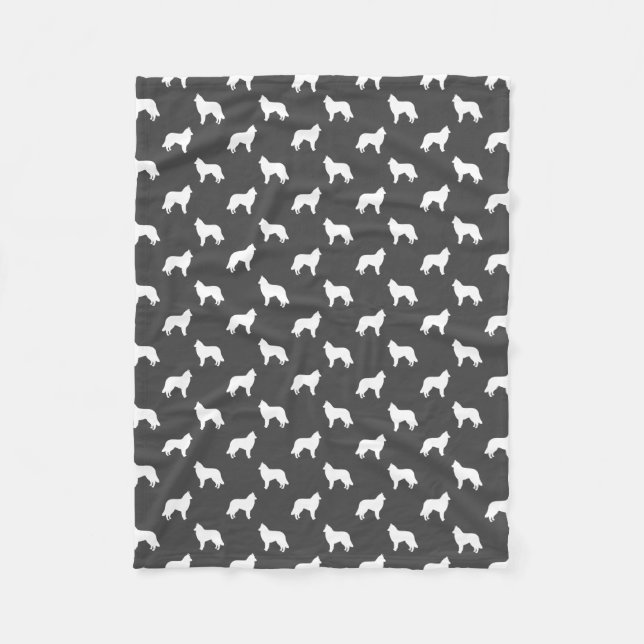 Belgian Tervuren Dog Silhouettes Pattern Grey Fleece Blanket (Front)