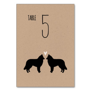 Belgian Tervuren Dog Silhouettes Wedding Reception Table Number