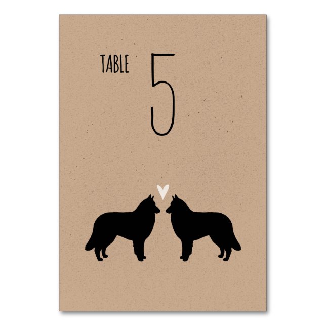 Belgian Tervuren Dog Silhouettes Wedding Reception Table Number (Back)
