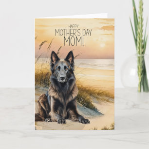 Belgian Tervuren Dog Sunset Beach Mother's Day Holiday Card
