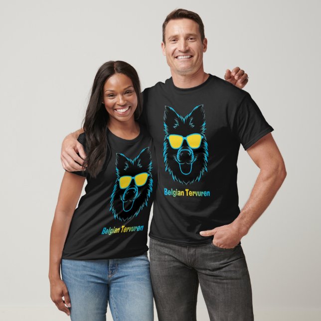 Belgian Tervuren Dog with Turquoise Glasses T-Shirt (Unisex)