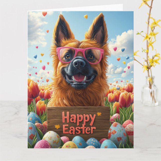 Belgian Tervuren Easter Eggs Card (Yellow Flower)
