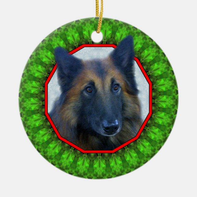 Belgian Tervuren Happy Howliday Ceramic Ornament (Front)