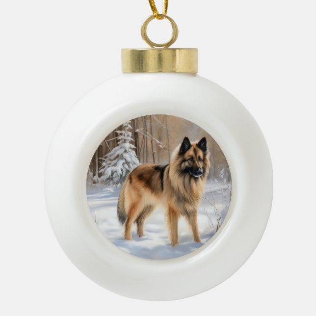 Belgian Tervuren Let It Snow Christmas  Ceramic Ball Christmas Ornament (Front)