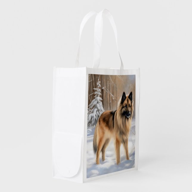 Belgian Tervuren Let It Snow Christmas  Grocery Bag (Front Side)