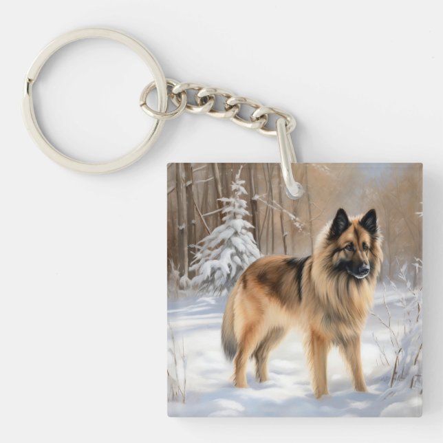Belgian Tervuren Let It Snow Christmas  Keychain (Front)