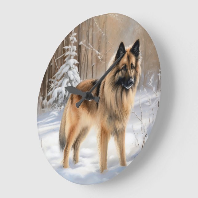Belgian Tervuren Let It Snow Christmas  Large Clock (Angle)
