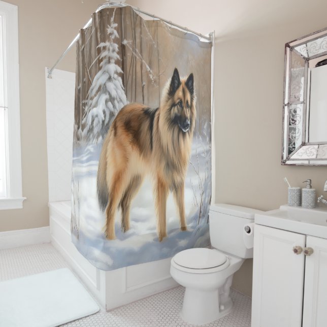 Belgian Tervuren Let It Snow Christmas  Shower Curtain (In Situ)