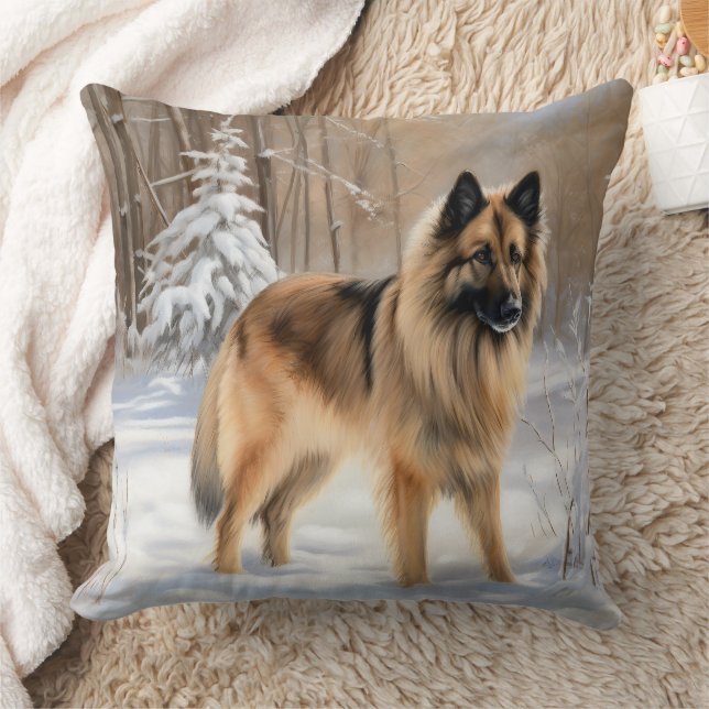 Belgian Tervuren Let It Snow Christmas  Throw Pillow (Blanket)