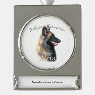 Belgian Tervuren Mom 2 Silver Plated Banner Ornament