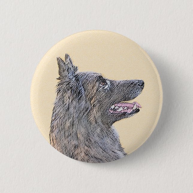 Belgian Tervuren Painting - Cute Original Dog Art Button (Front)