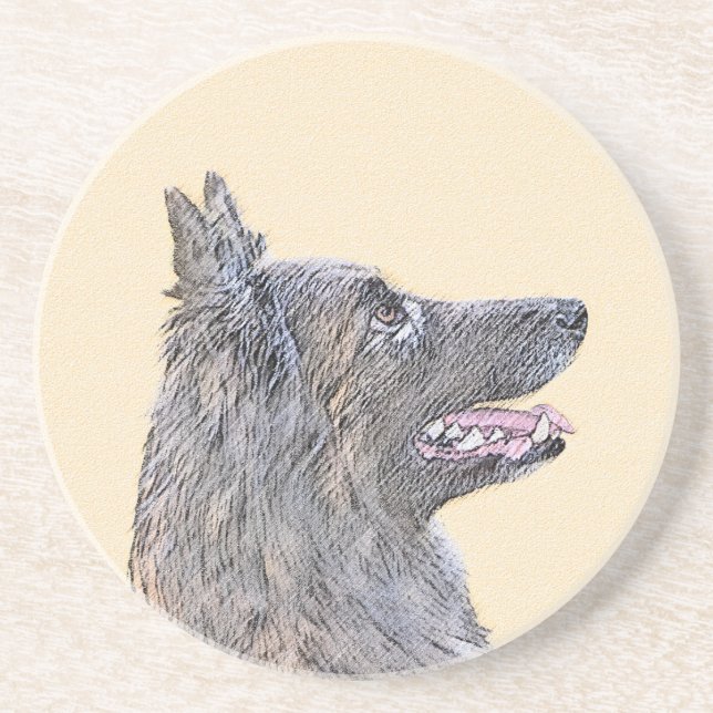 Belgian Tervuren Painting - Cute Original Dog Art Coaster (Front)