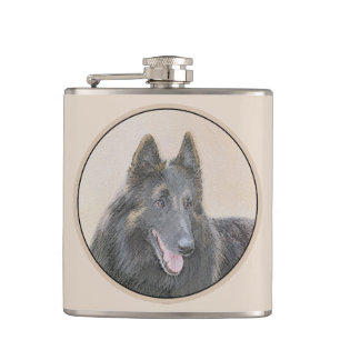 Belgian Tervuren Painting - Cute Original Dog Art Flask