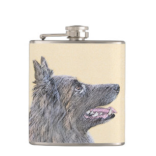 Belgian Tervuren Painting - Cute Original Dog Art Flask