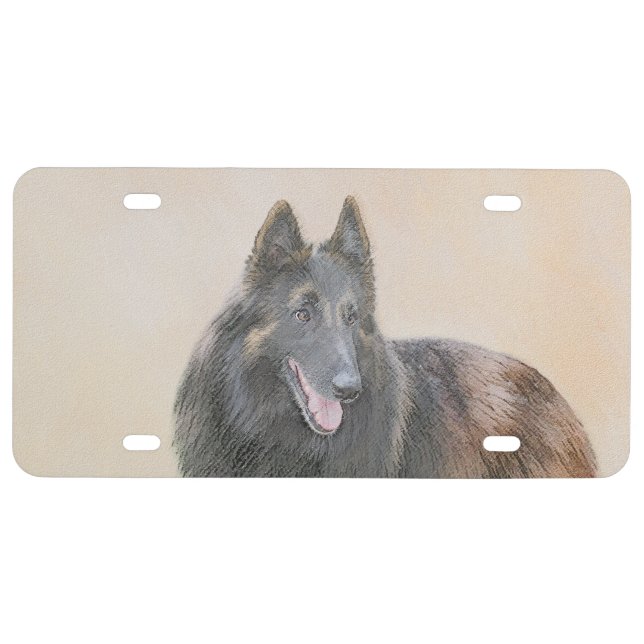 Belgian Tervuren Painting - Cute Original Dog Art License Plate (Front)