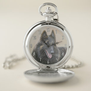 Belgian Tervuren Painting - Cute Original Dog Art Pocket Watch