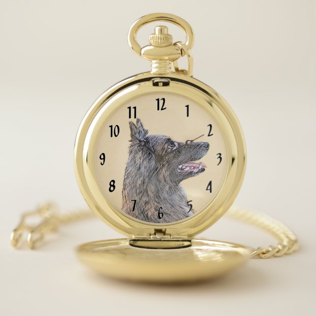 Belgian Tervuren Painting - Cute Original Dog Art Pocket Watch (Inside)