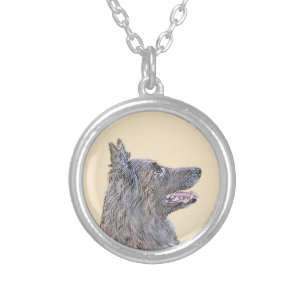 Belgian Tervuren Painting - Cute Original Dog Art Silver Plated Necklace