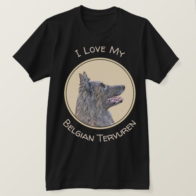 Belgian Tervuren Painting - Cute Original Dog Art T-Shirt (Design Front)