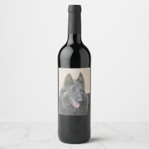 Belgian Tervuren Painting - Cute Original Dog Art Wine Label
