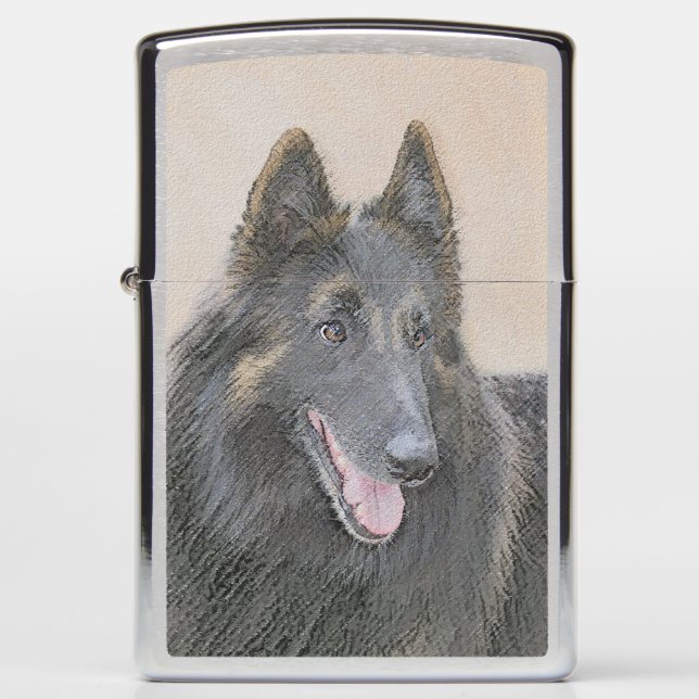 Belgian Tervuren Painting - Cute Original Dog Art Zippo Lighter (Front)