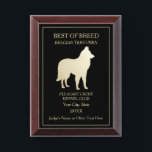 Belgian Tervuren Sheepdog Show Award Plaque<br><div class="desc">A gold silhouette of a Belgian Tervuren dog on a dramatic black background is the center of this dog show award plaque. Your custom text is in gold in six easy to customize fields above and below the image. Easily change this to the appropriate class award. And, if the award...</div>